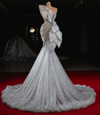 Customized Sequins Prom Dresses Party Gowns Mermaid Formal Occasion Dress Arabic Dubai Beaded Pearls Evening Dress