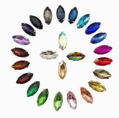 Fashion Wholesale Eye Shape Navette Glass Sew on Rhinestone in Settings Sew on Stones Crystal Rhinestone