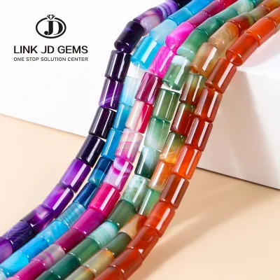 Factory Wholesale 8*12mm Dyed Color Tube Shape Natural Agate Stone Beads  Fancy Smooth Gemstone Beads for Making Jewelry