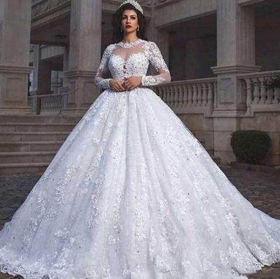 Elegant Vintage Bridal Long Sleeve Ball Gown Wedding Dress