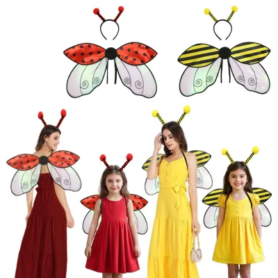 New Halloween Holiday Party Masquerade Ball Costume As an Insect Wing Ladybug Bee wings 2-piece Set