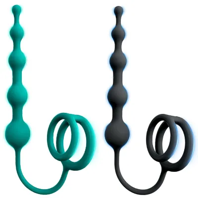 Anal Beads Butt Plug with Penis Cock Rings for Women Men, Flexible Silicone Prostate Massager Anal Plug Graduated Design