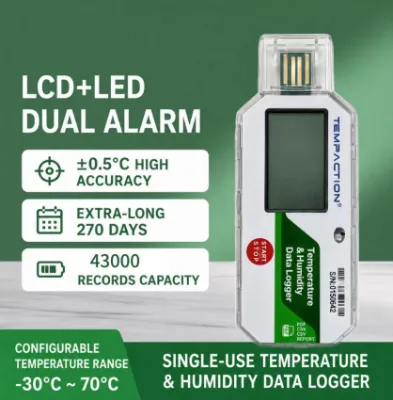 LCD Temperature Humidity Recorder Data Logger 1year Digital Thermometer Hygrometer for Warehouse Laboratory Monitoring