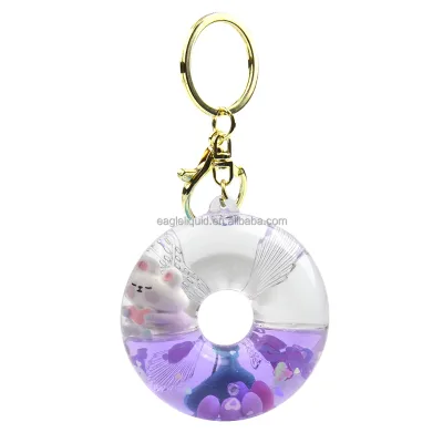Donut Floating Bottle Liquid Keychain Glitter Custom Printed Keyring 3d Floating High clear Liquid Keychain