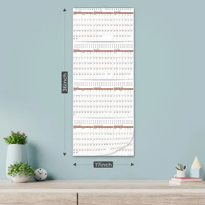 Yearly Wall Calendar Quarterly Planner Move a Page Julian Date Thick Paper Vertical Rolling 12 Months, 36" X 17", 3 Full Years