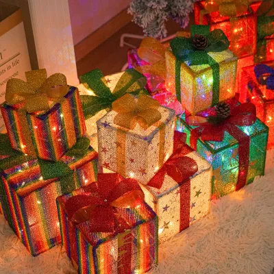 3-Piece Lighted Foldable Christmas Gift Boxes with LED Lights Dimmable 2-Year Warranty-Indoor Holiday Decoration