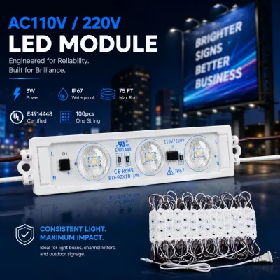 No Driver Required LED Letter Module 3W High Voltage AC LED Module IP67 Waterproof for Acrylic Letter Backlighting