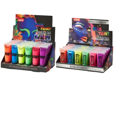 UV Glow Face Paint Non-Toxic Fluorescent Body Paint Set for Blacklight Body Painting Supplies
