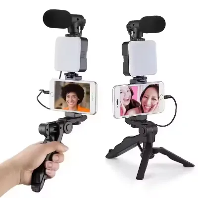 Shotgun Microphone AY-49 Tripod Vlogging Kit Smartphone Vlog LED Light Live Streaming Microphone Video Making Kit Camera Octopus