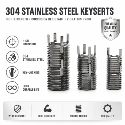 304 Stainless Steel Keysert Thread Insert OEM ODM Key Locking Thread Repair Insert for Machinery Hardware Fastener
