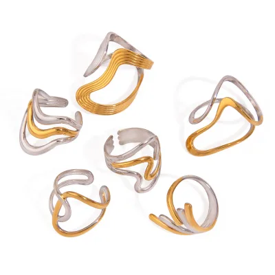 Stainless Steel Personality Design Snake Ring Irregular Curve Geometric Arc Open Ring