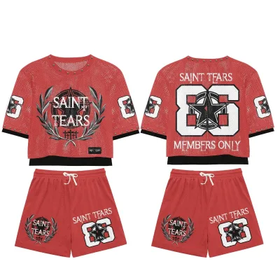 Custom Men's Oversize Boxy Mesh Shirt and Shorts Set Breathable Featrue 100% Polyester Vintage Football Sweatsuit