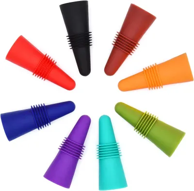 Soft Portable Waterproof Silicone & Stainless Steel Corks Grip Top Airtight Wine & Beverage Bottle Stoppers