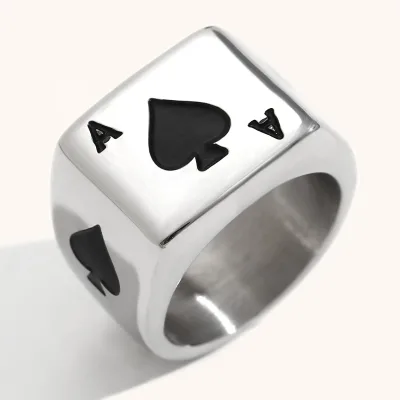 Dingran Unique Design Stainless Steel Jewelry Poker Face Signet Chunky Rings for Men