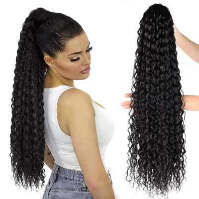 Ins Style Afro Kinky Curly Ponytail Wholesale 26'' Long Wavy Pony Tail for Women
