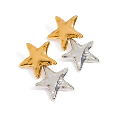 J&D Modern Minimalist 18K Pvd Gold Stainless Steel Gold and Silver Star Women Drop Earrings