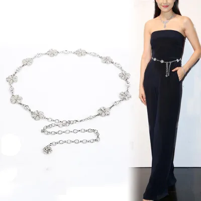 BOYI  Fashionable and High-quality Five Leaf Flower Metal Rhinestone Chain Belt Waist Chain Wholesale