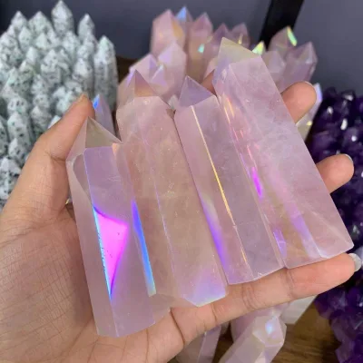 Wholesale High Quality Polished Crystal Angel Aura Rose Quartz Points Healing Stones for Fengshui