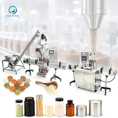 OCEAN Auto Spice Plastic Glass Bottle Package Automatic Seasoning Powder Jar Fill Cap and Pack Machine for Sale