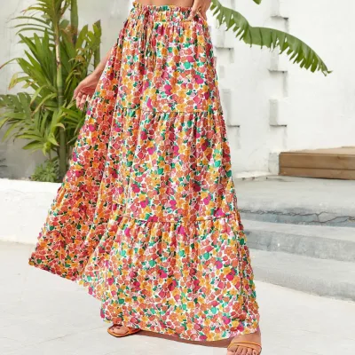 Summer New Women's Plus Size Printed Skirt Holiday Floral Beach Skirt