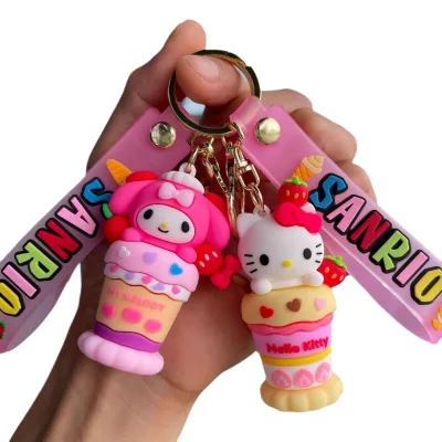 Cute Creative Ice Cream Shaped Kuromi Big Eared Dog Toys Keychain Promotional Wholesale Silicone PVC Anime KeyChains Accessories