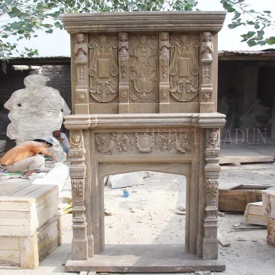 Freestanding Double Sided Carved White Marble Fireplace Surround for Decoration