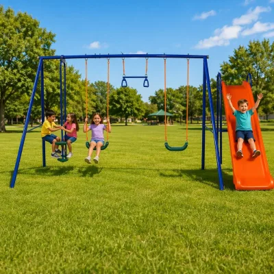 IUNDNS Portable Garden Children Swing Set with Slide Outdoor Playground Equipment Kids Play Swing