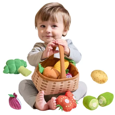 Tumama Kids Kitchen Toys Set Early Education Vegetable Basket Baby Interactive Play Corn Onion Soft Grasp Ball Squeeze Toy