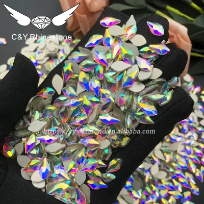CY Leave Glass Shape AB Non Hot-fix Rhine Stone Loose Gems Large Flat Back Crystals Rhinestones