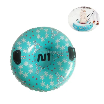 Winter Outdoor Sports Inflatable Snow Sled Tube for Kids Adults Strengthened Handle with Candy & Christmas Design Made of PVC