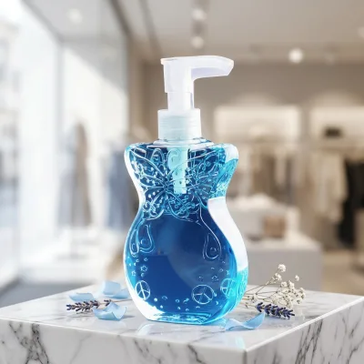 Wholesale Custom Cosmetic Packaging 220ml Transparent Butterfly Shape Body Serum PETG Bottle Pump Sprayer Screen