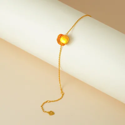 Minimalist Style 925 Sterling Silver Yellow Crystal Jewelry Gold Plated Cushion Cut Citrine Stone Charm Bracelet