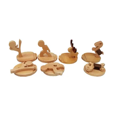 Hot Selling Decorative Beech Wood Bamboo Phone Holder Stand Mobile Smartphone and Tablet Support Desk Stand