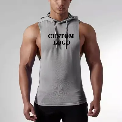 Men's Casual 100% Cotton Tank Top Hoodie Vest-Breathable Knitted Weave-Summer Hot Sales Low MOQ 170 Grams