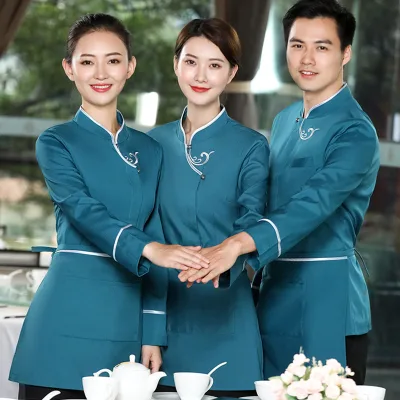 Hotel Uniform Spring/summer Long-sleeve Wave Collar Embossed Women Doorman Attire for Hotels Chinese Restaurants Hotpot Eateries