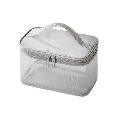Custom Logo Travel Hanging Large Capacity Black High Quality Clear Tote Mesh Double Layer