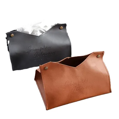 High Quality Nordic Pu Leather Tissue Box Living Room Napkin Paper Leather Tissue Box