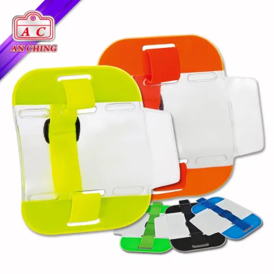 Vertical Neon Soft PVC Vinyl Transparent Armband Plastic ID Card Holder