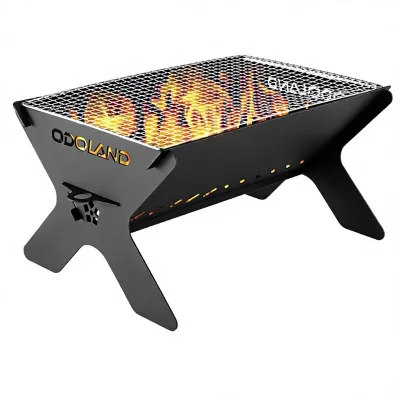 Odoland Folding Portable Charcoal Grill-Heavy Duty Iron 4.27kg Compact Design Carry Bag Included for Outdoor BBQ Backyard Use