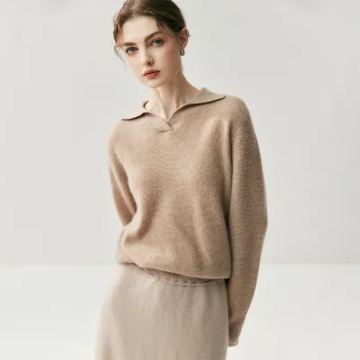 2026 New Design High Quality Soft Touch Luxury Cashmere Polo Shirt for Ladies