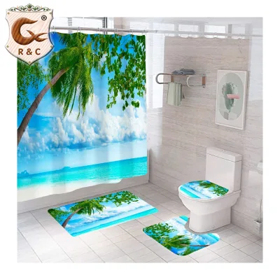 Nature Design Shower Curtain Sets 4 Pieces Good Quality Custom Low Price Manufacturer Hot Sale