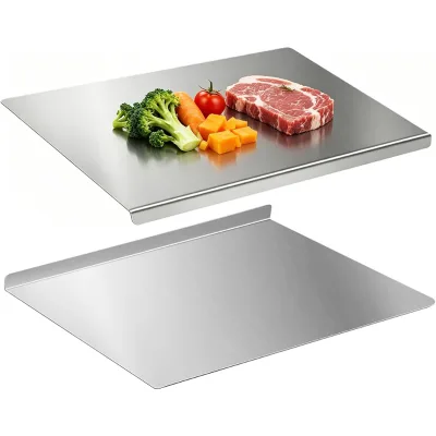 Custom Size 304 Stainless Steel Countertop Cutting Board with Lip Large L Shaped Double Sided Metal Chopping Board for Kitchen