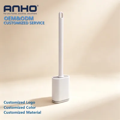 White Silicone Toilet Brush Set PP & TPR Bathroom Cleaning Kit with Holder, No Dead Corners