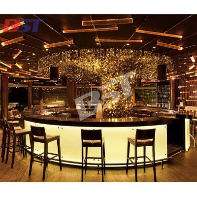 Luxury Design Round Shape Bespoke Solid Surface Top Tempered Glass LED Bar Counter For Nightclub
