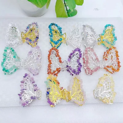 Factory Cheap Price Wholesale Hand Made Natural Stone Crafts  Crystal Butterfly Hair Clip  for Wedding Gift