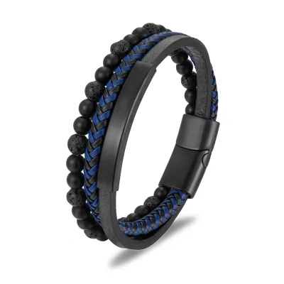 Fashion Hot Men's Hip Hop Braided Bowknot Leather Titanium Steel Punk Magnet Buckle Wrap Bracelets