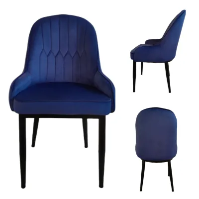 Blue Velvet Armchair with Metal Dining Furniture Home Office Comfort Fabric Chairs Velvet Dining Chair