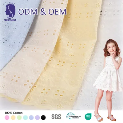 High Quality 100% White Cotton Organic Breathable Jacquard Woven Weft Embroidery Voile Fabric for Wedding Dresses Girls'