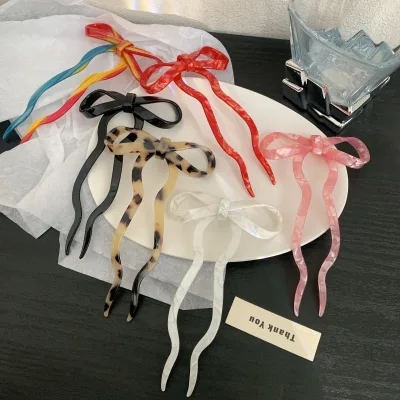 PDANY Customized Sweet Girls Hair Styling Acetate Bowknot Hairpins Wavy Clips Lovely Bow Hair Stick Pins for Women Hair Fork