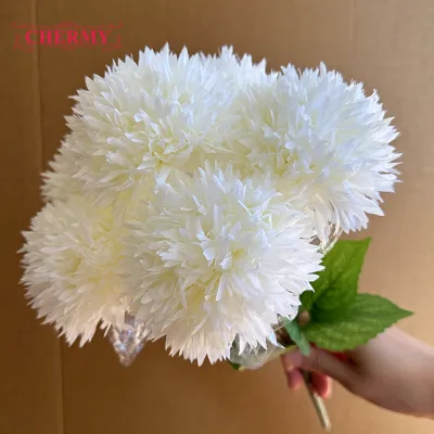 DC303 Wholesale 6 Heads Silk Artificial Pom Pom Chrysanthemum Bouquet Multi Color Flower For Wedding Party Home Floral Decor